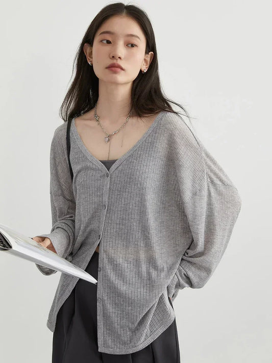 Women's Cardigan New V-neck Long Sleeved Female Shirt Female Jumpers Sun Protection Woman Top Spring Summer 2026