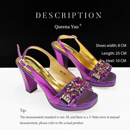 Spot goods INS Gold Color Elegant Women Heels Shoes and Bag Set Decoration Rhinestones Women High Heels Shoes