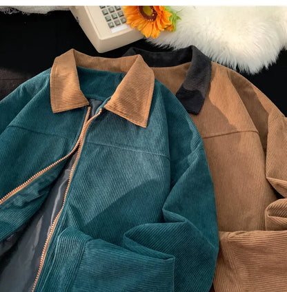 2026 Autumn Corduroy Cargo Jacket For Men Windbreakers Zipper Coats Loose Cargo Outwear Casual Jacket Mens Clothes