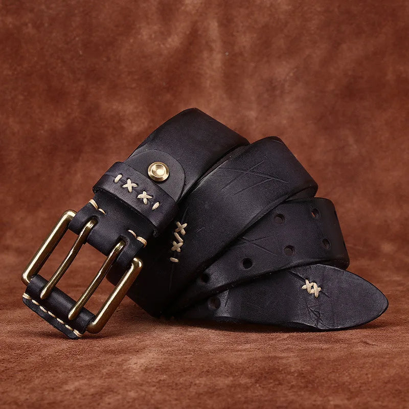 3.8CM Retro Real Genuine Leather Belt Brass Buckle Luxury Designer Belts Men Pure Cowskin Strap Male Cowboy Jeans Belt for Man
