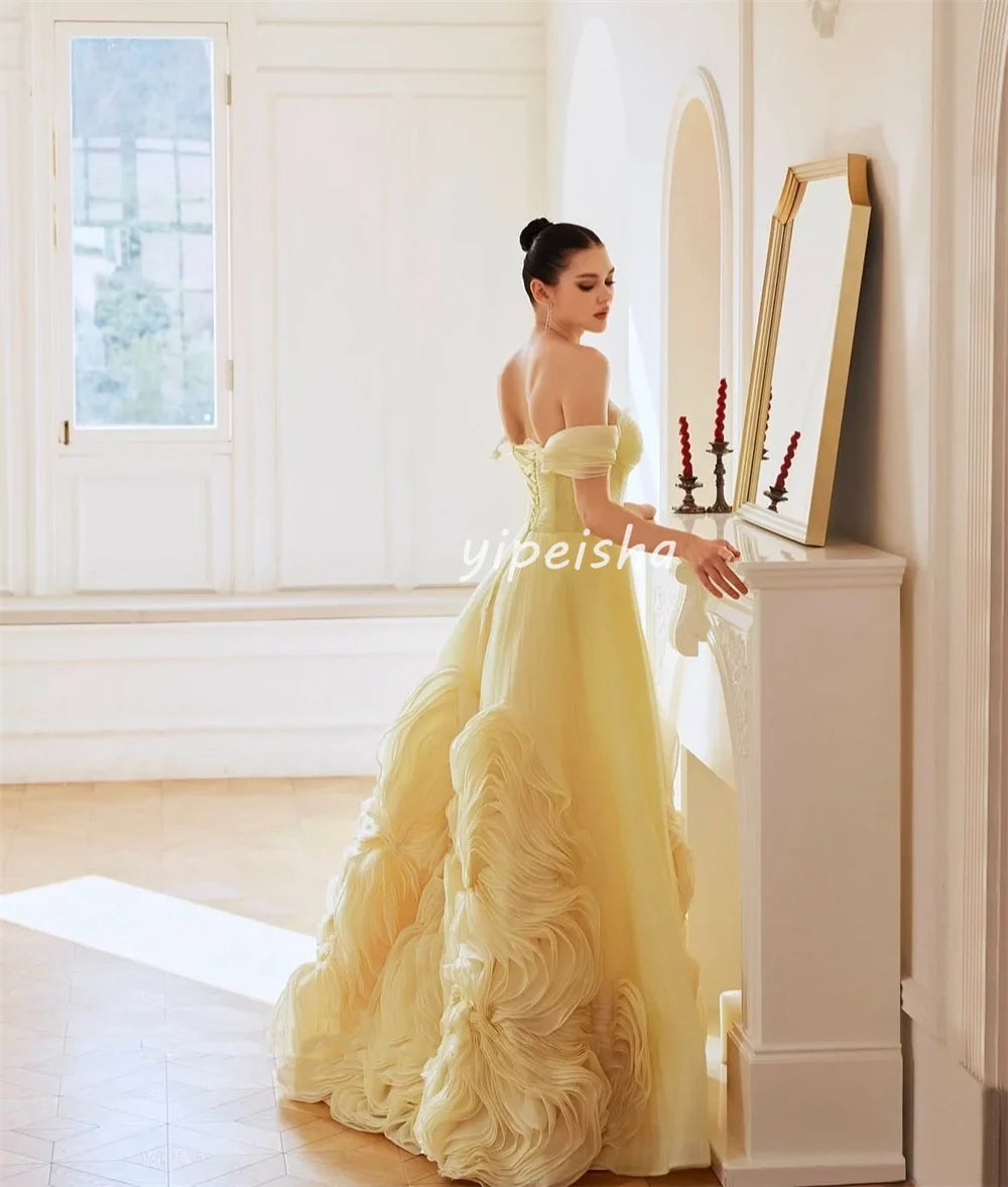 Customized High Quality Classic Organza Ruched A-line Off-the-shoulder Long Dresses Bespoke Occasion Dresses Modern Style Formal