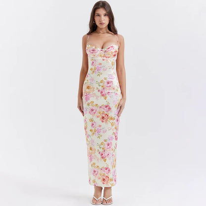 Summer Spaghetti Strap Floral Print Party Dresses Elegant Maxi Bodycon Wedding Guest Holiday Dress New In Dress 2023