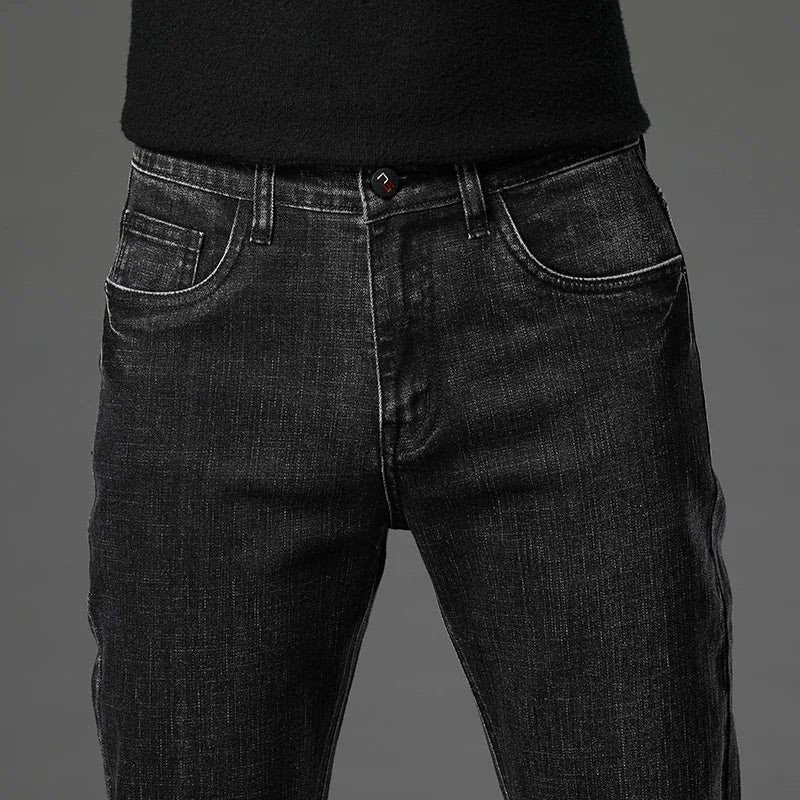 2025 Fall New Men's Cotton Stretch Slim Jeans Straight Version Business Fashion Denim Pants Vintage Blue Brand Trousers Black