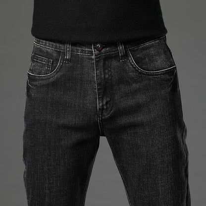 2025 Fall New Men's Cotton Stretch Slim Jeans Straight Version Business Fashion Denim Pants Vintage Blue Brand Trousers Black