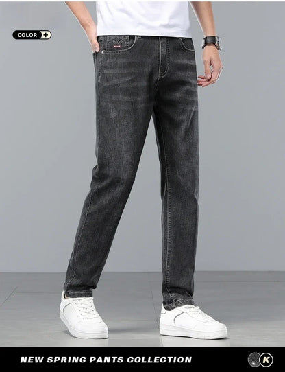  Brand Clothing Spring Summer Slim Men's Jeans Casual Breathable Cotton Fabric Stretch Denim Pants Blue Trousers Male Plus Size