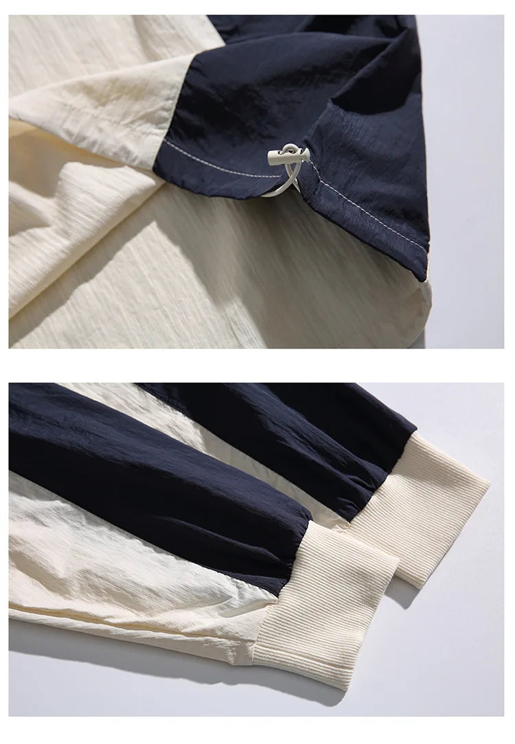 Japanese-inspired Color-blocked Crew Neck Sweatshirt with Patchwork Design: Men's Spring/Autumn Outdoor Leisure