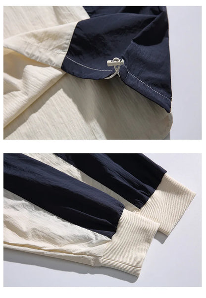 Japanese-inspired Color-blocked Crew Neck Sweatshirt with Patchwork Design: Men's Spring/Autumn Outdoor Leisure