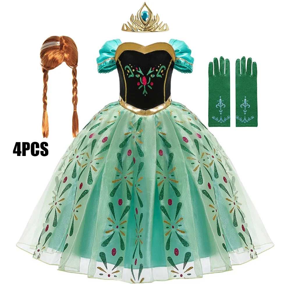 Full Printing Kids Cosplay Anna Princess Costume Fancy Birthday Carnival Party Prom Dress Toddler Role Play Clothing Outfits