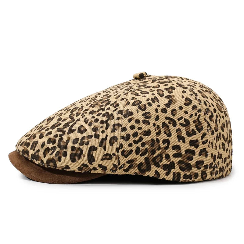 Leopard Print Newsboy Cap - New Style for Spring & Autumn, American Vintage Paperboy Hat