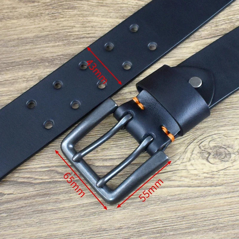 105-125cm Men's Retro Genuine Cowskin Belt Double Pin Buckle Waistband Business Luxury Belts Leather Craft Accessories