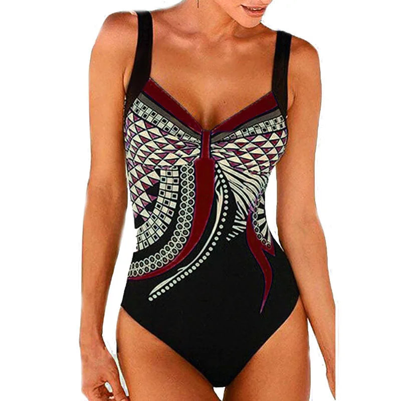 2024 Vintage One Piece Swimsuit Women Swimwear Tummy Control Monokini Sexy Bodysuit Print BathingSuit Female Beachwear Plus Size