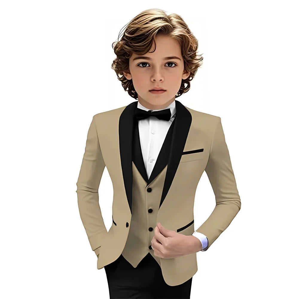 Boys Shawl Lapel Suit Set 3 Pieces Host Costumes,Formal Smart Slim Fit Suits For Kids,Plus Size Tuxedo Party Outfit 2-20T