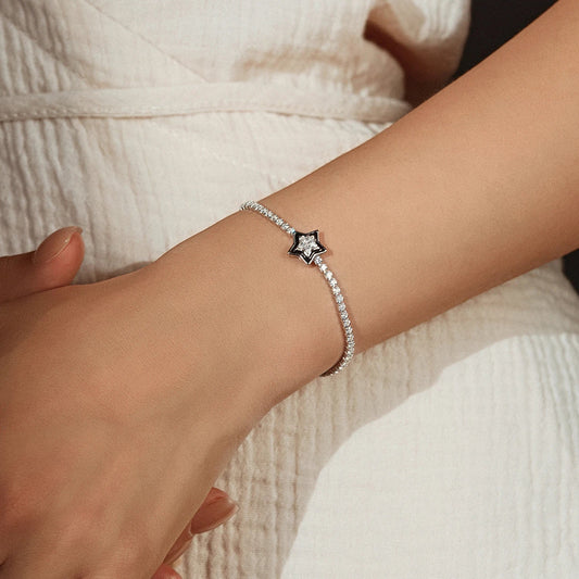 Bracelets de tennis en argent sterling 925, étoiles scintillantes, zircone et émail noir pour femme, bijoux fins de vacances