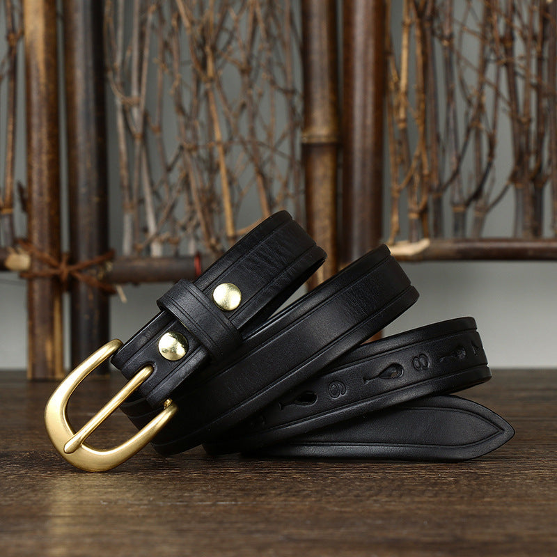 2.4CM Thick Cowhide Copper Buckle Ladies Genuine Leather Casual Jeans Belts for Women Luxury Designer Korean Fashion Thin Belt