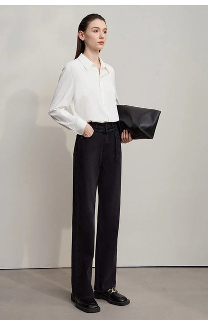 Women's Shirt 2025 Autumn New Minimalist Solid Knitted Ladies Tops Versatile Long Sleeve Straight Women's Blouse 12553101