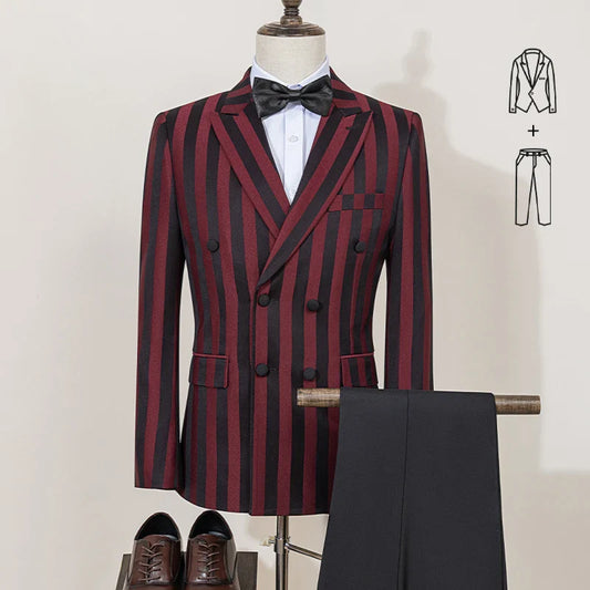 Men's Suits Fashion striped evening gown Double Breasted Slim Fit 2 Piece Jacket Pants dinner party