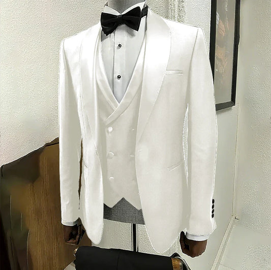 Black Suits for Men 3 Piece Classic Shawl Lapel One Button Tuxedo Fashion Groom Wedding Party Banquet Dinner Slim Male Suit