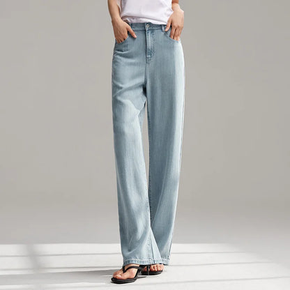 Semir Jeans Women Elastic Waist Long Trousers 2025 New Summer Version Cool Feeling Wide-leg Trousers