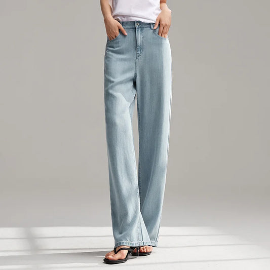 Semir Jeans Women Elastic Waist Long Trousers 2025 New Summer Version Cool Feeling Wide-leg Trousers