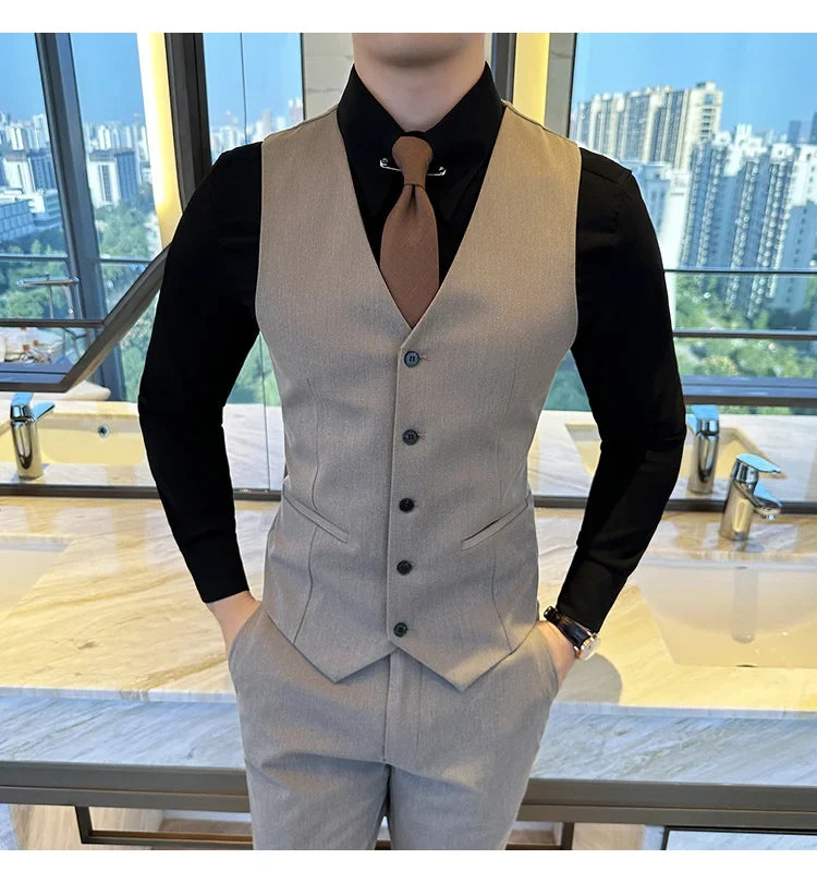( Vest + Pants) Men Luxury High Quality Business Suit Vest 2 pieces Formal Groom Wedding Dress Vest Set Fashion Club Clothing