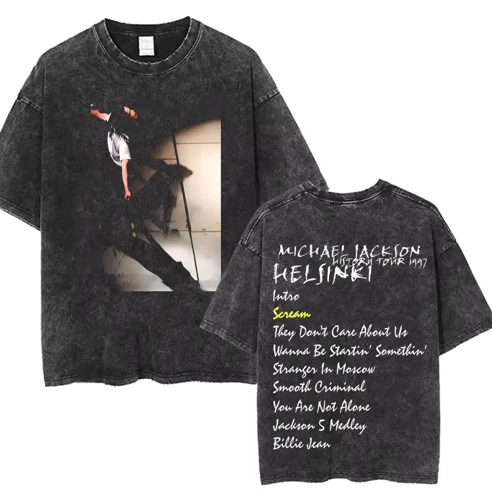 Washed Vintage Michael Jackson Face Graphic T-shirt Men Women Classic Retro Gothic Rock T Shirts Male Hip Hop Oversized T-shirts