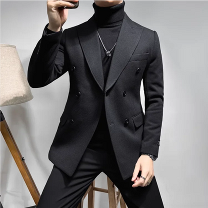 2025 Spring New Men's Waffle Double Breasted Suit Jacket High Quality Business Slim Fit Blazers Groom Social Party Dress Coats