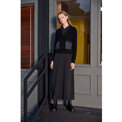 AP Women 2026 Autumn and Winter Denim V-neck Dress Knitting Cardigan Mock Neck Modal Shirt