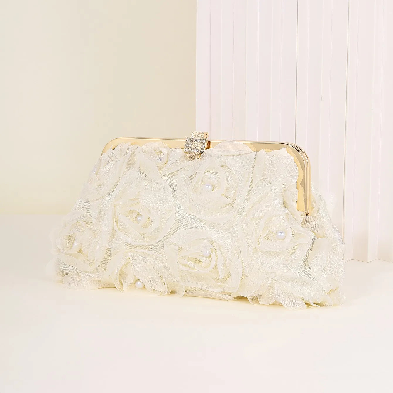 3D Floral Decor Clutch Bag, Elegant Silk Appliques Dinner Purse For Wedding Party Prom Banquet - Perfect for Wedding， Party