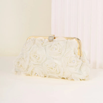 3D Floral Decor Clutch Bag, Elegant Silk Appliques Dinner Purse For Wedding Party Prom Banquet - Perfect for Wedding， Party
