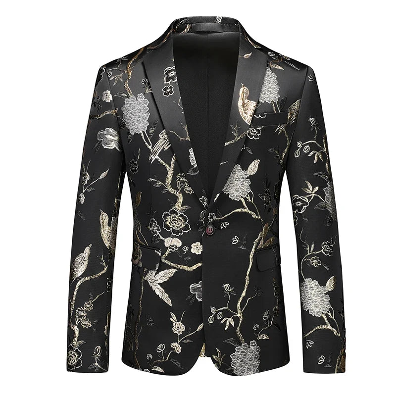 2026 New Men's White Rose Pattern Suit Jacket, Wedding Party Dress Coat, High Quality Men Slim Blazers Masculino Big Size M-6XL