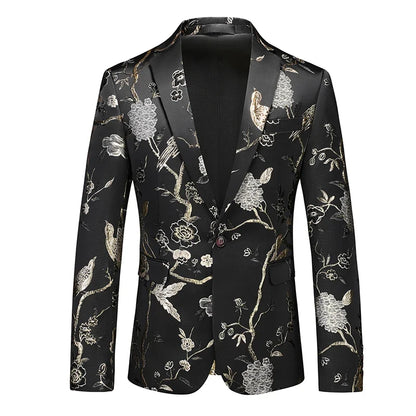 2026 New Men's White Rose Pattern Suit Jacket, Wedding Party Dress Coat, High Quality Men Slim Blazers Masculino Big Size M-6XL