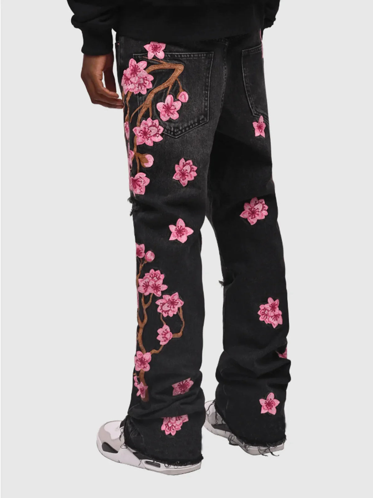 Men Jeans Print Straight Pants Men Denim Jean Button Pockets Pants Streetwear High Street Mid Waist Hole Spliced Spring Summer