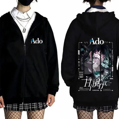 Ado World Tour 2025 Hibana Zipper Hoodie Men Women Clothing Fashion Japanese Style Streetwear Unisex Casual Fleece Zip Up Jacket