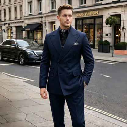 Double Breasted Wedding Tuxedo For Guest Slim Fit Men Suits 2 Pieces Formal Blazer Pants Set For Prom Party Banquet Ceremony