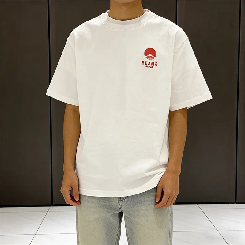 Japan Style Harajuku Fashion Cotton O-Neck Tops Mount Fuji letter Embroidery Pattern Tees Summer Men Women Short Sleeve T-shirt