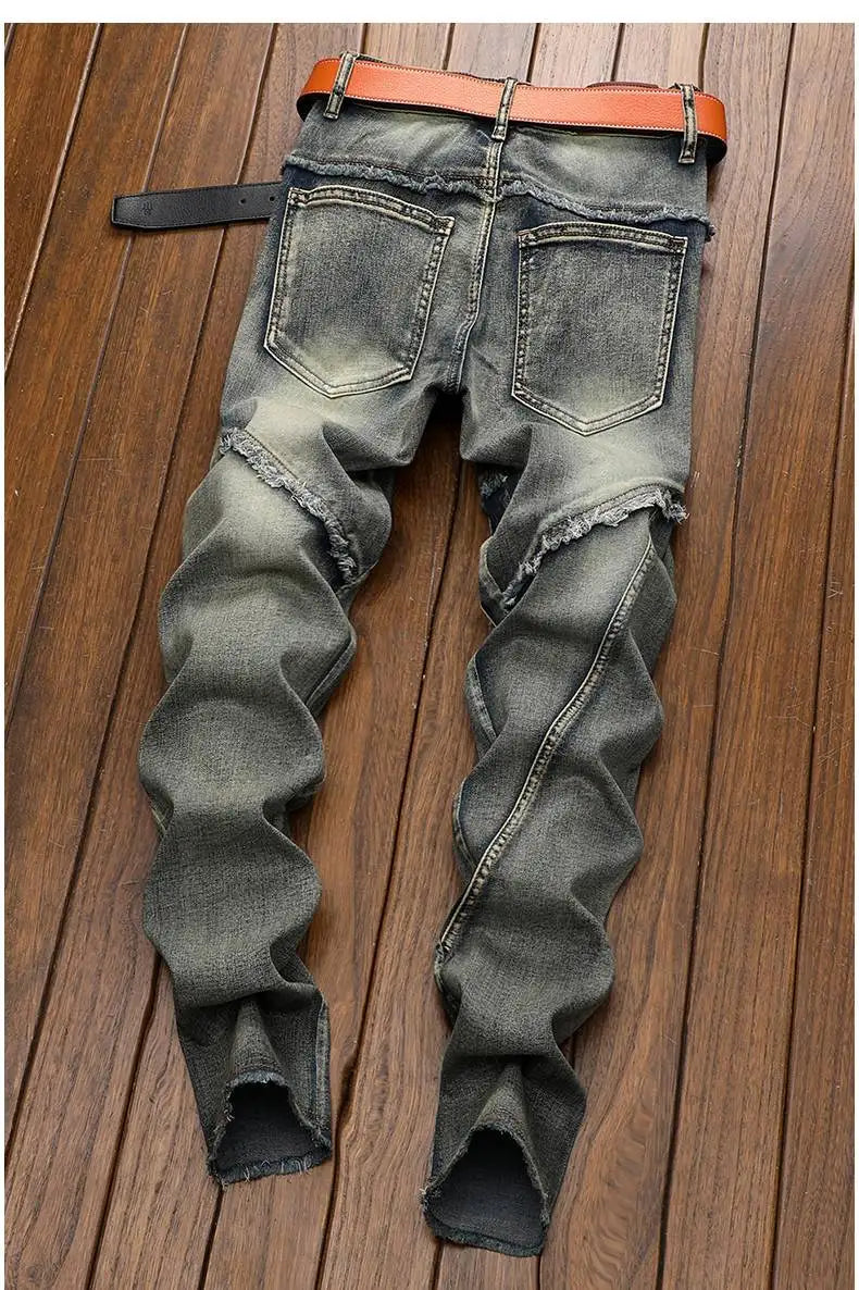 High Quality Fashion Luxury Retro Men's Denim Jeans Korean Style Vintage Casual Punk Motorcycle Designer Riding Cargo Jeans