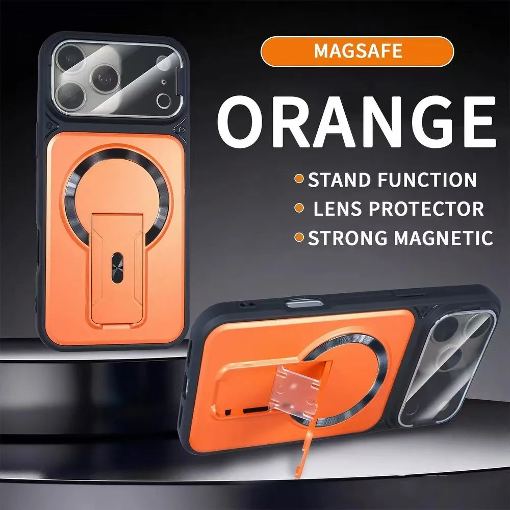 For iPhone 11 12 13 14 15 16 17 Pro Max Plus Case Compatible with MagSafe Invisible Stand Flip Camera  Matte Frosted Cover