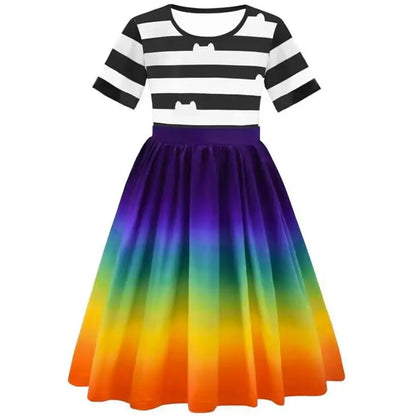Carnival Party Children Black And White Stripe T-Shirt+Skirt+Bag Sets Kids Cartoon Cats Cosplay Costume Party Outfits 4-8Y