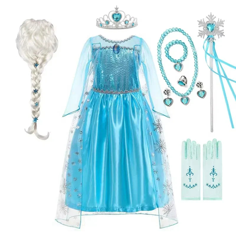 Girls Elsa Princess Dress for Long Sleeve Kids Birthday Cosplay Frozen Costume Fancy 2025 Carnival Dress Up Party Costume