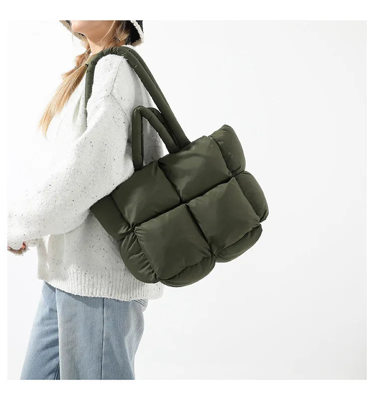 Fashion Soft Puffer Tote Bag Designer Quilted Women Shoulder Bags Nylon Padded Lady Handbags Down Cotton Warm Winter Shopper Bag