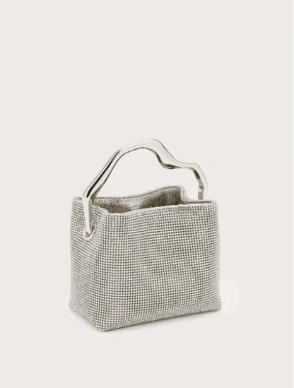 Luxury Satin Bucket Bag Women's Handbag Crystal Shiny Rhinestone Diamond Evening Bag Wedding Party Clutch Purse Crossbody Bag