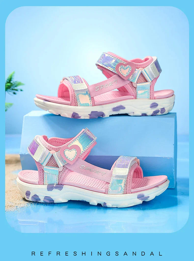 Princess Girls' LED Sandals Children's Toddler Sports Beach Pink blue Girls' Soft Shining Shoes Outdoor Soft  Anti-Slip LED Shoe