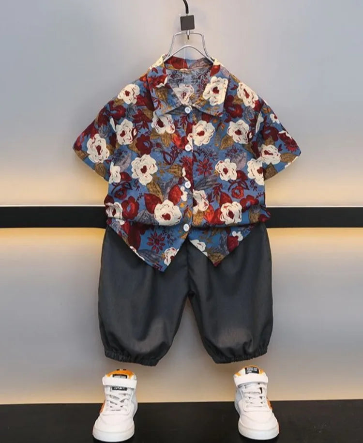 Floral Shirt Summer Suit for Boy 2025 Kids Clothes Children 4 Years Clothing Sets Shorts Boys' Set Child Outfit Outdoor T-shirts