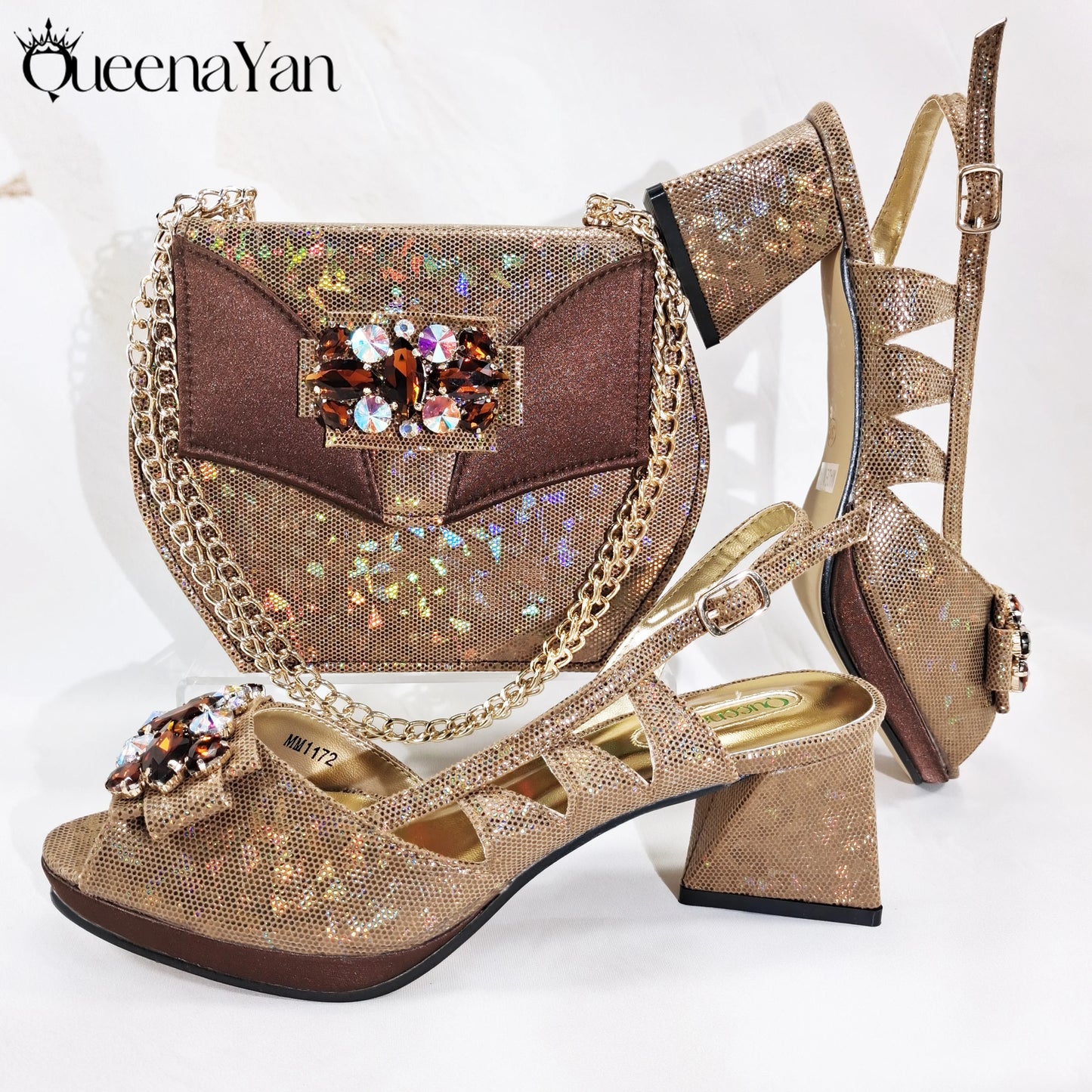 Newest Italian Design Special Synthetic Fabrics Women's Matching Shoe and Bag Set High Heel for Weddings and Parties