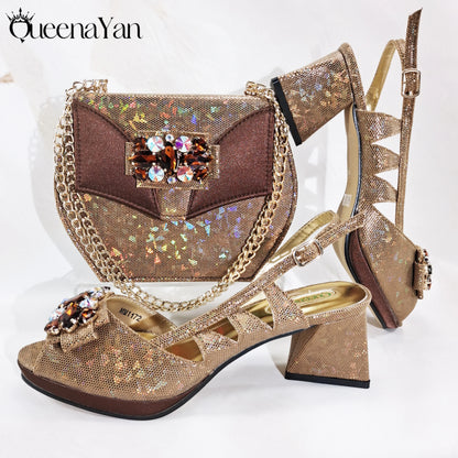 Newest Italian Design Special Synthetic Fabrics Women's Matching Shoe and Bag Set High Heel for Weddings and Parties
