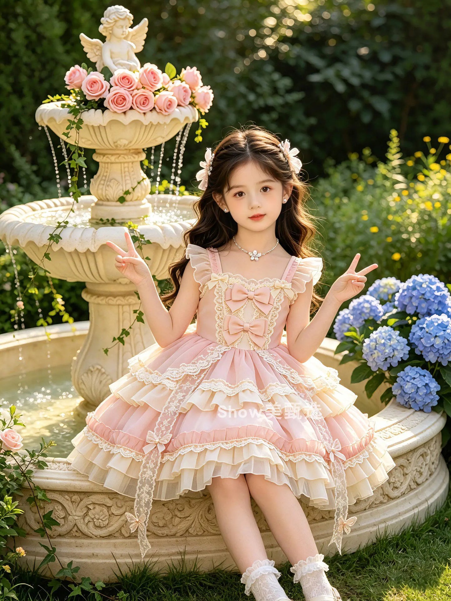 2026 New Summer Baby Girls Princess Lolita Dress Kids Sweet Pink Lace Bow Sleeveless Flower Girl Cake Dress Birthday Party Gown