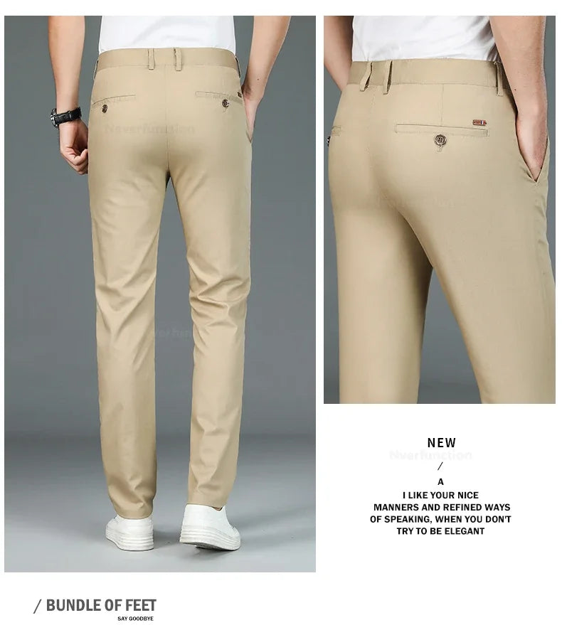 Bamboo Fiber Straight Business Pants Men Summer Clothes Fashion Classic Designer Breathable Casual Long Formal Trouser Male