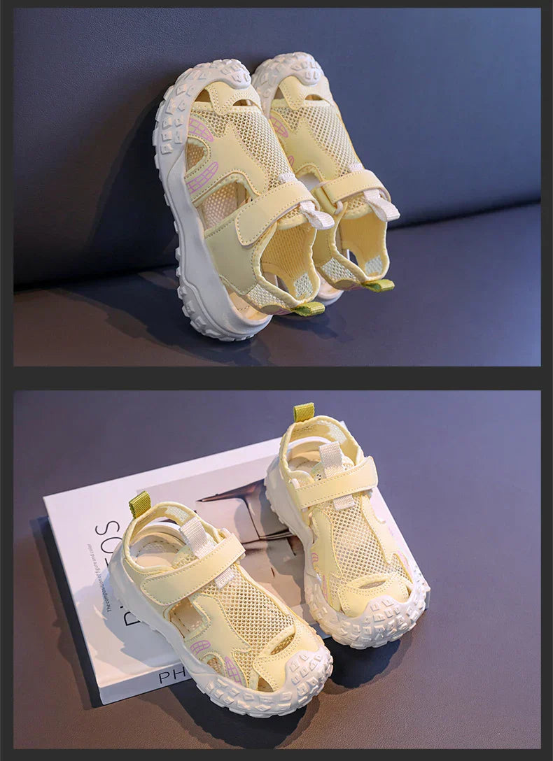 Children's sports sandals 2025new style summer girls' single mesh casual shoes anti-slip boys' closed-toe soft-soled beach shoes