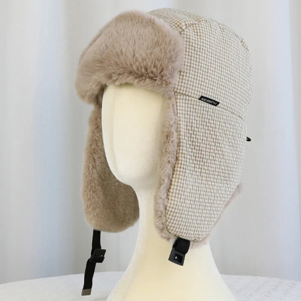 Bomber Hat Plaid Russian Caps Thick Warm Autumn Winter Hat Men Women Ski Trapper Earflap Cap Male Female Russian Fur Hat