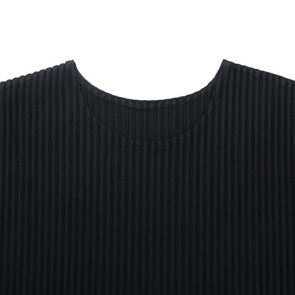 Miyake Shirt Thin Breathable Short Sleeve Round Neck T Shirt Summer Solid Sports Top Miyake Pleated Men